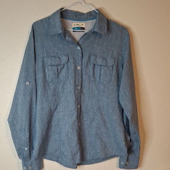 Magellan Outdoors Classic Fit Fish Gear Blue Men's Shirt Size Large - Picture 1 of 6